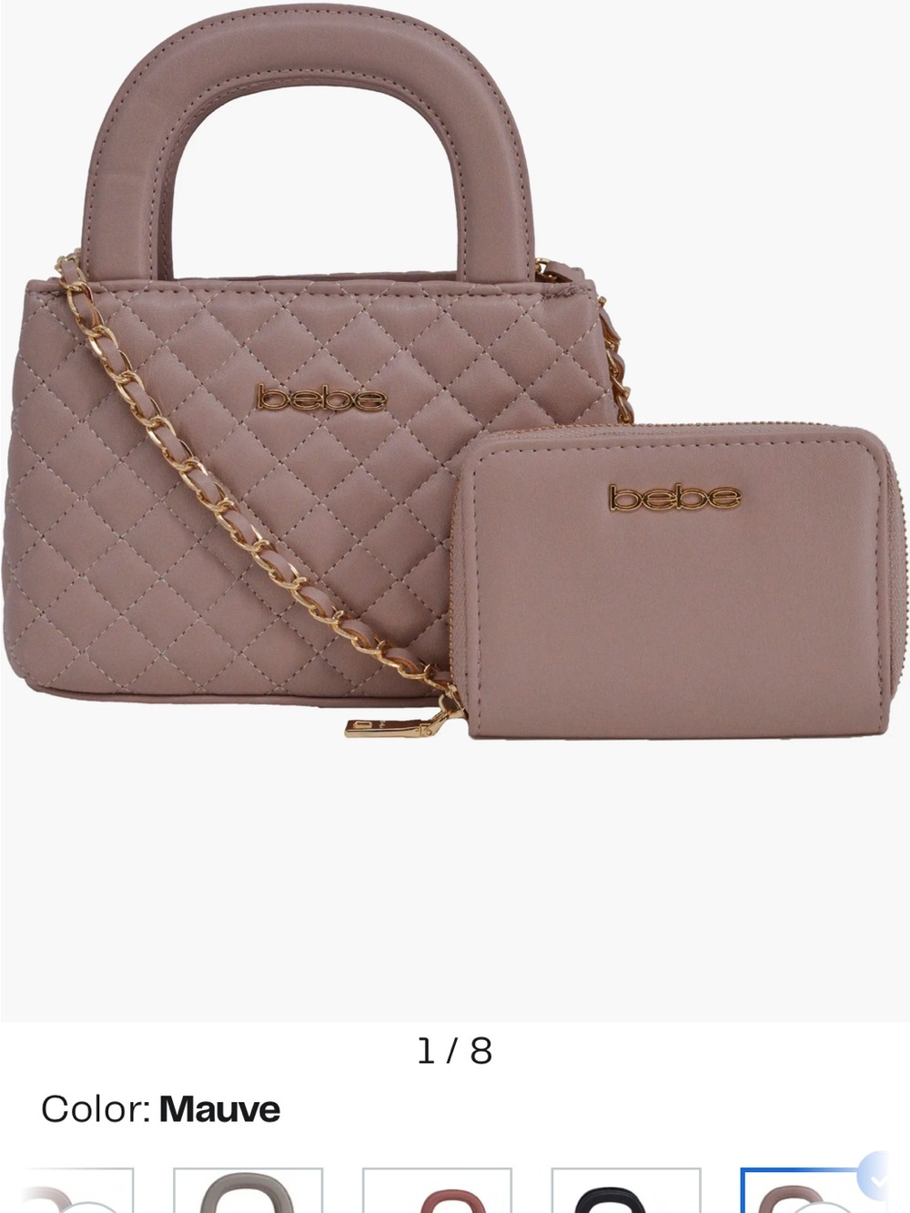 bebe Quilted Mauve Small Satchel with Matching Wallet